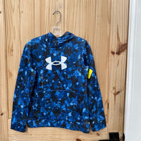 BOYS UNDER ARMOUR BLUE/WHITE/BLK CAMO HOODIE YL 12 NWT