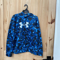BOYS UNDER ARMOUR BLUE/WHITE/BLK CAMO HOODIE YL 12 NWT