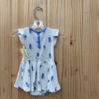 GIRLS KYTE WHITE/VIOLET ROMPER W/FLOWERS 3/6M