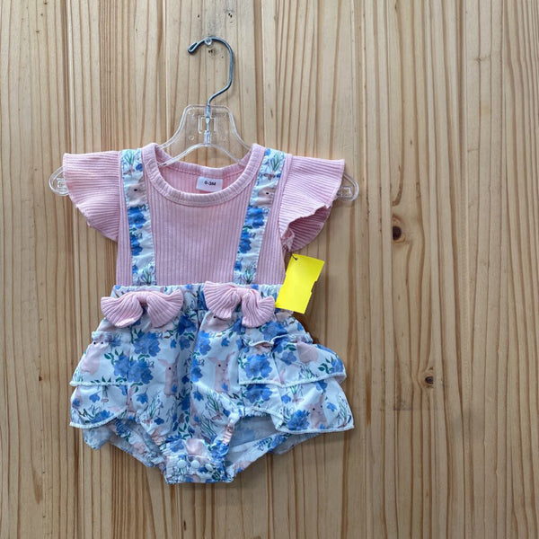 GIRLS ROMPER PINK/LT BLUE FLORAL 0/3M
