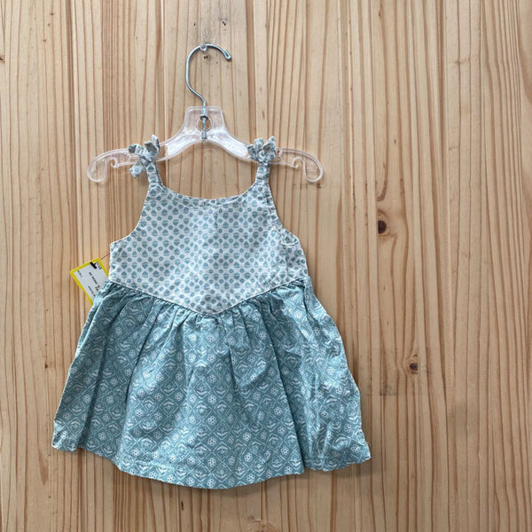 GIRLS CARTERS GREEN/WHITE SL DRESS 3M