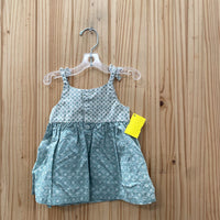 GIRLS CARTERS GREEN/WHITE SL DRESS 3M