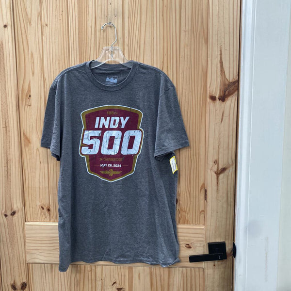 MENS INDY 500 T-SHIRT MAROON/GREY/GOLD L NWT