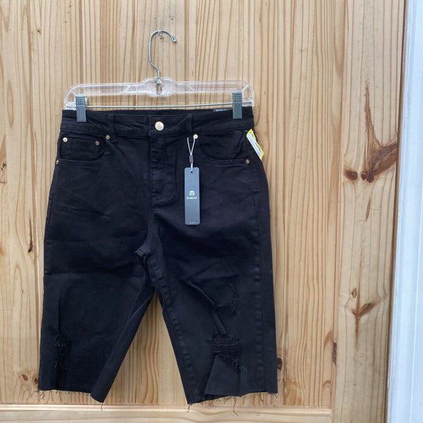 WOMENS TRACTR BLK MID RISE BERMUDA DIST. SHORTS 6 NWT