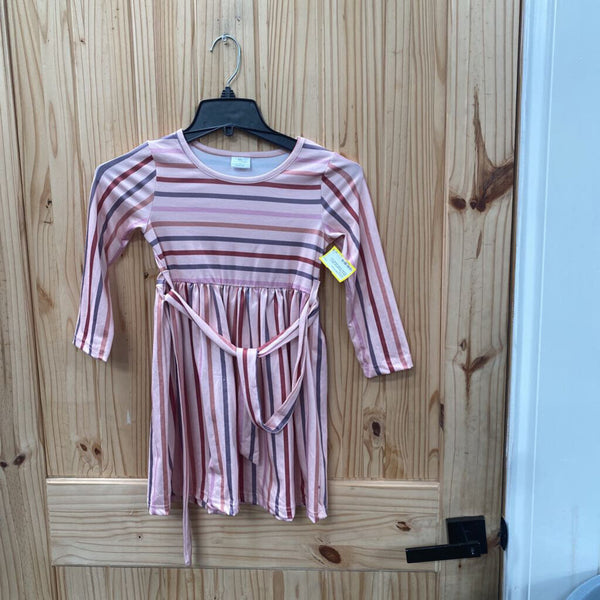 GIRLS PINK MAUVE /MULTI COLOR STRIPE DRESS XL 6