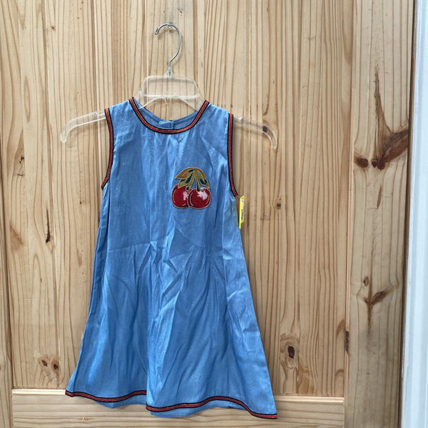 GIRLS DOE A DEAR SL LT BLUE SPARKLY DRESS W/CHERRIES 5 NWT