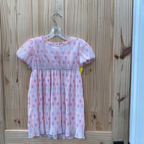 GIRLS DOE A DEAR PINK DRESS W/MULTI COLOR DOTS 5