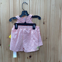 GIRLS SHEIN 2PC SET CORAL/WHITE CHECKERED W/FLOWERS 9/12M NWT