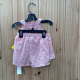 GIRLS SHEIN 2PC SET CORAL/WHITE CHECKERED W/FLOWERS 9/12M NWT