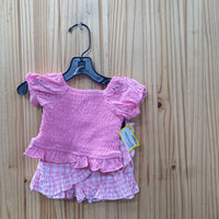 GIRLS RARE EDITIONS 2PC SET PINK/WHITE CHECKERED 3/6M