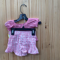 GIRLS RARE EDITIONS 2PC SET PINK/WHITE CHECKERED 3/6M