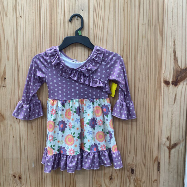 GIRLS PETE & LUCY DRESS PURPLE/IVORY W/FLOWERS 12/18M NWT