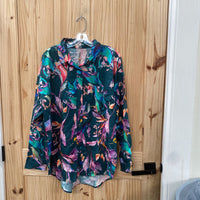WOMENS CALIA DK GREEN FLORAL LS TOP L NWT