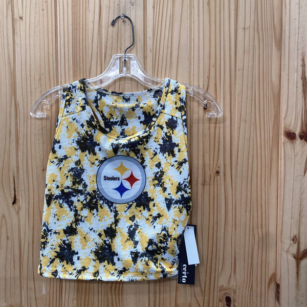 WOMENS STEELERS CROP TOP/BRA YELLOW/WHTE/BLK XL NWT