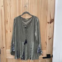 WOMENS KORI CASUAL LS OLIVE GREEN/BLK LEOPARD L
