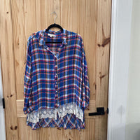 WOMENS UMGEE LS PLAID CASUAL TOP BLUE PLAID/IVORY XL