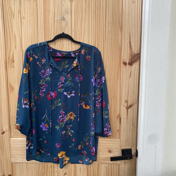 WOMENS WEST KEL DK TEAL FLORAL CASUAL TOP XL