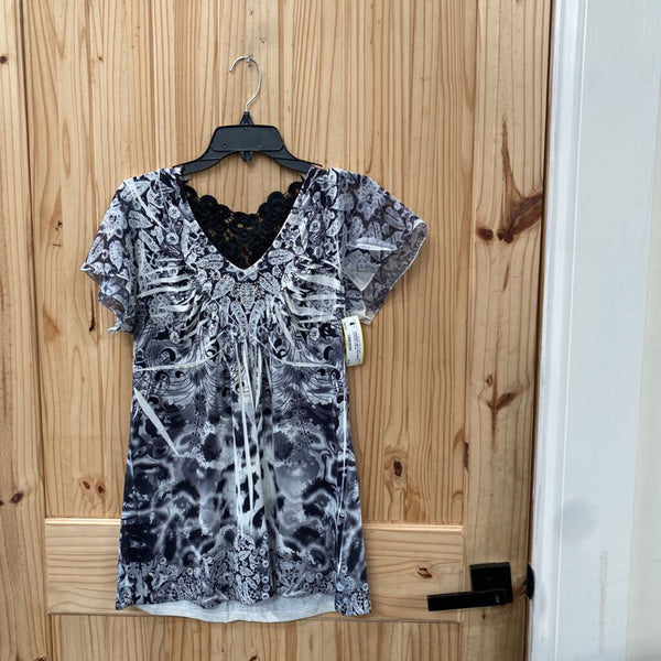 WOMENS UNITY BLK/WHITE CASUAL TOP M