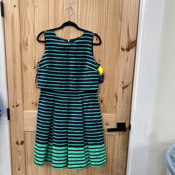 WOMENS JUST TAYLOR. SL GREEN/NAVY BLUE STRIPE DRESS 12 NWT