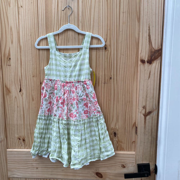 GIRLS RACHEL ZOE LT LIME GREEN CHECKERED W/PINK FLOWERS 6