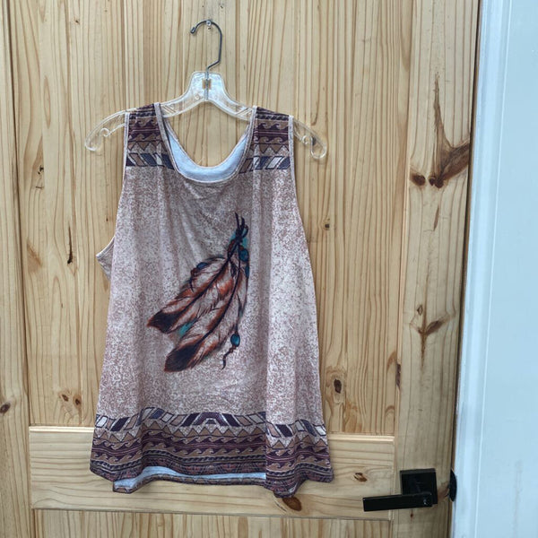 WOMENS TAUPE SHIRT W/INDIAN FEATHER XXL