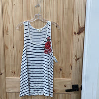 WOMENS NINE BRITTON SL BLK/WHITE STRIPE SL TOP W/FLOWERS L