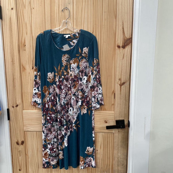 WOMENS EST. 1946 LS DRESS DK GREEN/WHITE/WINE FLORAL XL NWT