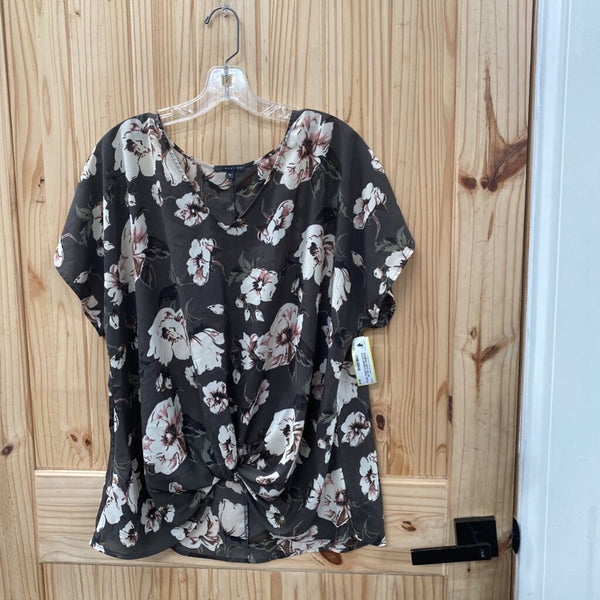 WOMENS WEST KEL DK OLIVE GREEN FLORAL TOP XL
