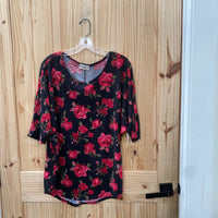 WOMENS BOBBIE BROOKS BLK FLORAL TOP 1X
