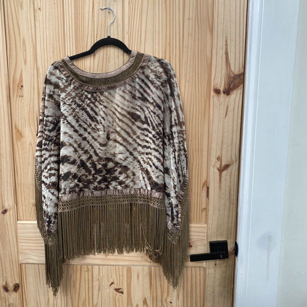 WOMENS SOLUTION CASUAL TOP OLIVE GREEN W/FRINGE M