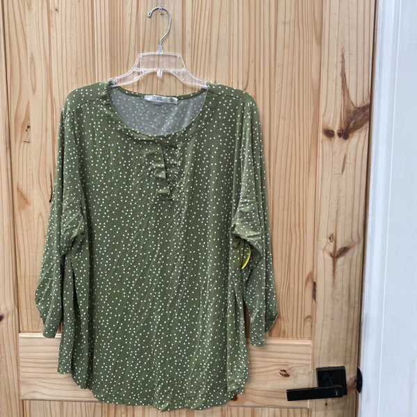 WOMENS CURE GREEN TOP W/WHITE DOTS 3XL