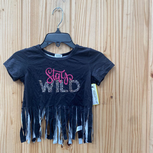 GIRLS STAY WILD BLK SHIRT W/FRINGE M 3T