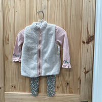 GIRLS LITTLE LASS 3PC SET MAUVE/GREEN FLORAL 5