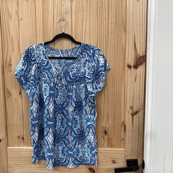 WOMENS ST. JOHNS BAY CASUAL TOP TEAL/WHITE/PURPLE XL