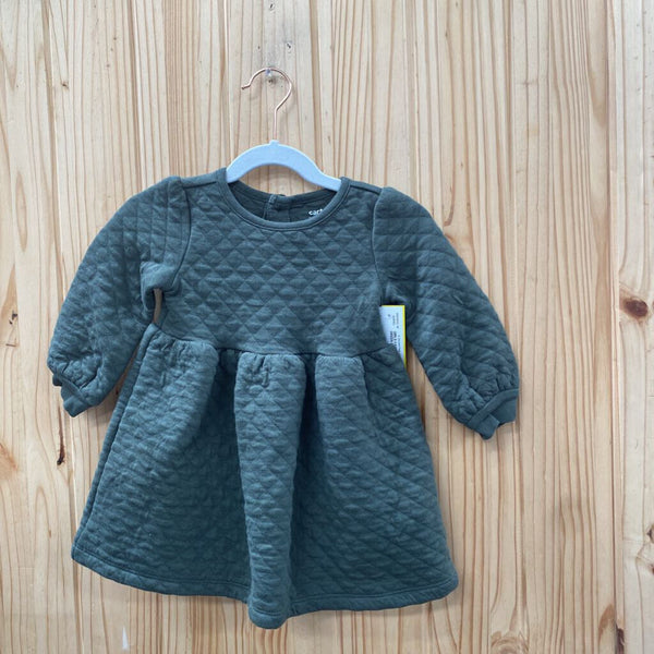 GIRLS CARTERS LS OLIVE GREEN DRESS 18M