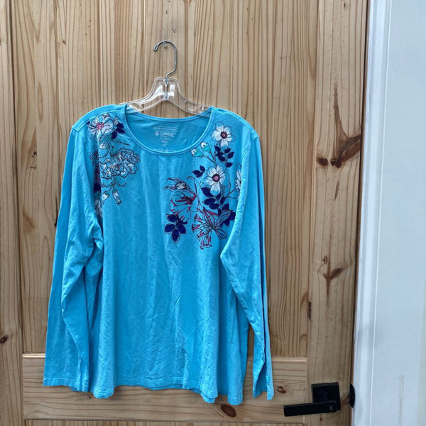 WOMENS COOLIBAR LS SKY BLUE FLORAL SHIRT XXL