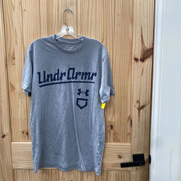 MENS UNDER ARMOUR SHIRT GREY/NAVY BLUE M