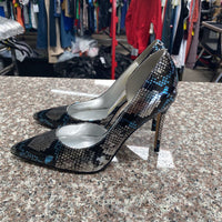 WOMENS NINE WEST SILVER/BLUE HEELS 7 1/2