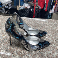 WOMENS NINE WEST SILVER/BLUE HEELS 7 1/2