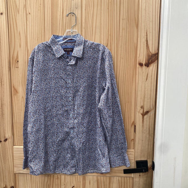 MENS JOHNSTON & MURPHY LS BUTTON UP SHIRT BLUE/WHITE/WINE L