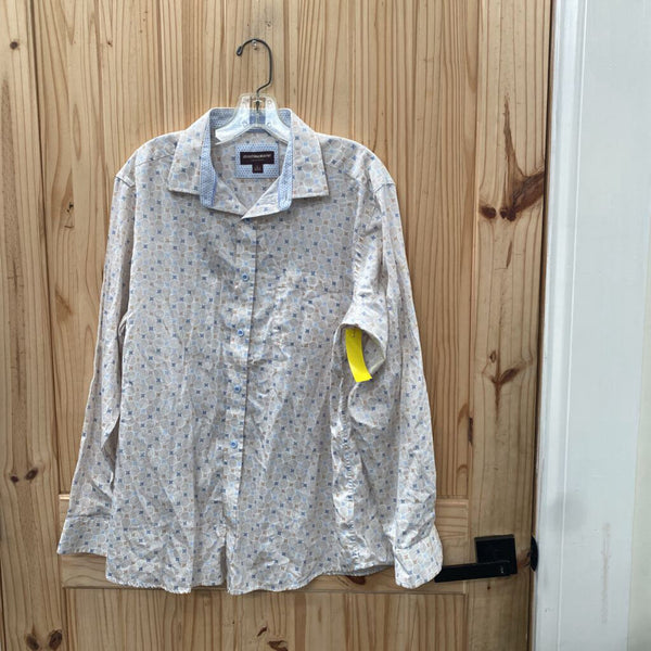 MENS JOHNSTON & MURPHY LS BUTTON UP SHIRT CREAM L