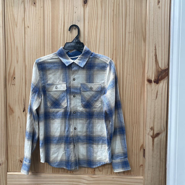 BOYS SCENE & HEARDS LS BUTTON UP SHIRT PLAID CREAM/BLUE 10/12 NWT