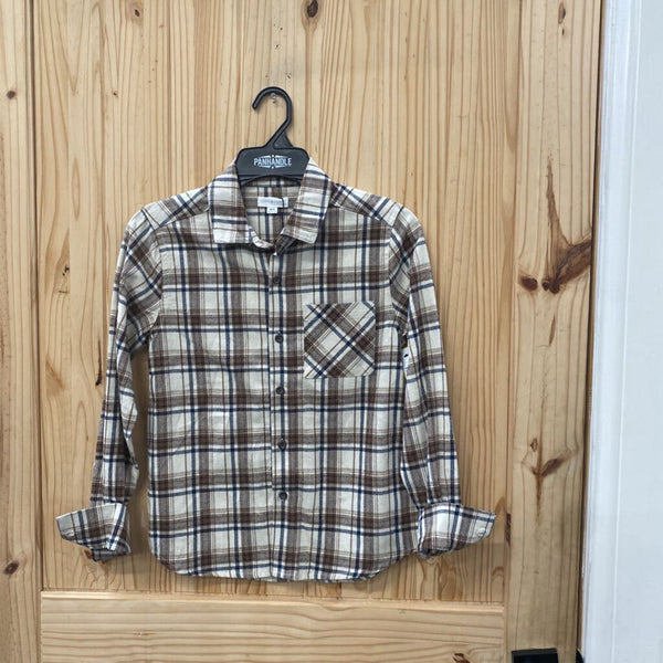 BOYS SCENE & HEARDS LS BUTTON UP SHIRT PLAID IVORY/BROWN/BLK 10/12 NWT