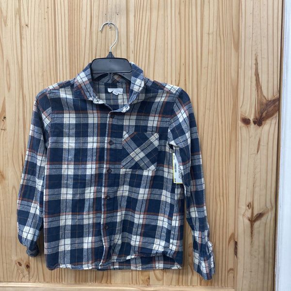 BOYS SCENE & HEARD LS BUTTON UP SHIRT PLAID NAVY BLUE/IVORY/ORANGE 10/12