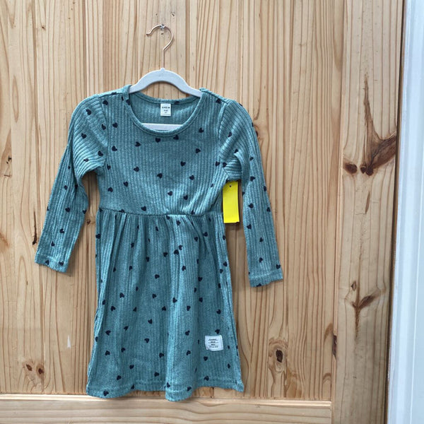 GIRLS SHEIN LS GREEN DRESS W/BLK HEARTS 6