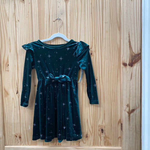 GIRLS SHEIN DK GREEN/SILVER VELOUR DRESS 4