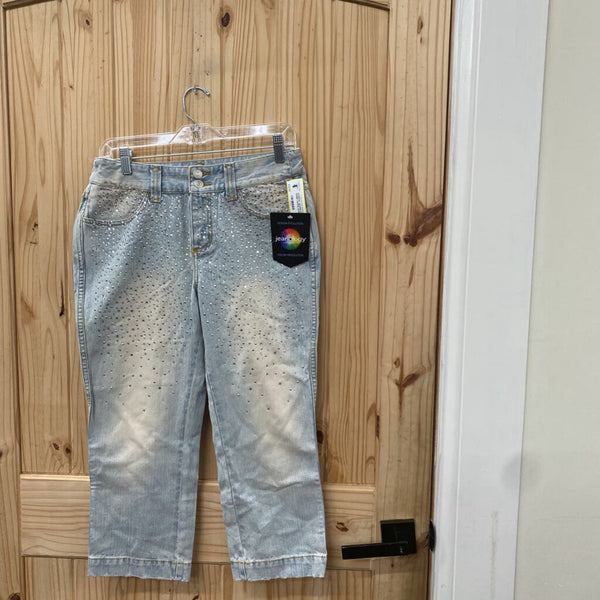 WOMENS JEANOLOGY LT DENIM CAPRIS W/SEQUINS 8 NWT