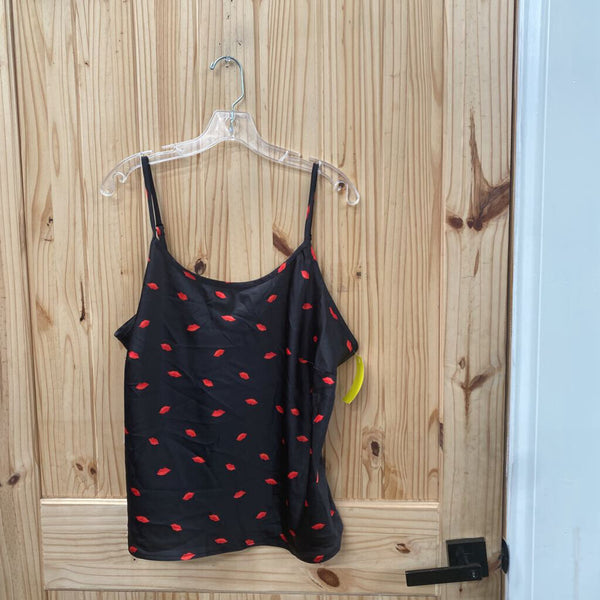 WOMENS A NEW DAY BLK SL TOP W/RED LIPS XXL NWT