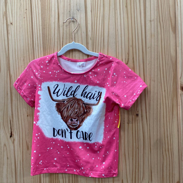 GIRLS WILD HAIR DONT CARE PINK/WHITE SHIRT W/COW 5/6