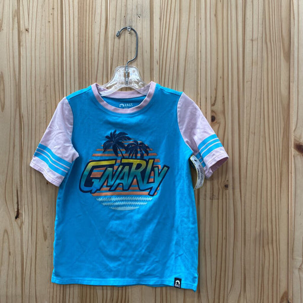 BOYS RAGS GNARLY SKY BLUE/PINK SHIRT W/PALM TREES 5/6
